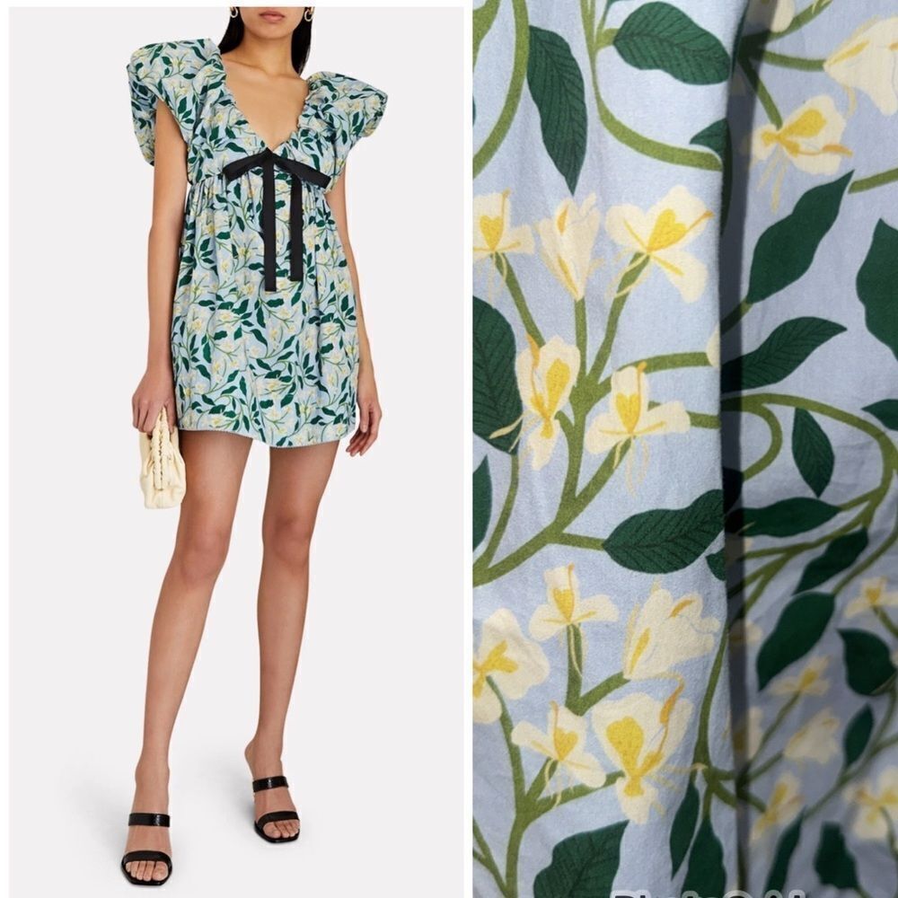 New Agua by Agua Bendita Horizonte Front-Tie Celeste Mini Dress Large Gardenias